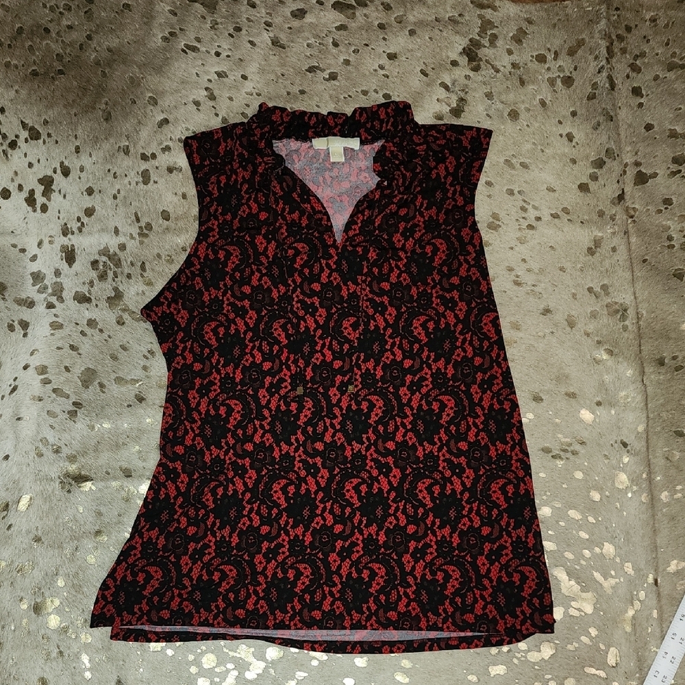 MICHAEL Michael Kors Red and Black Sleeveless Polo Blouse